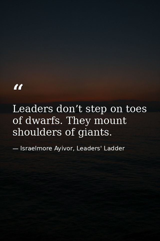 Leaders don’t step on toes of dwarfs. They mount shoulders of giants. — Israelmore Ayivor, Leaders' Ladder