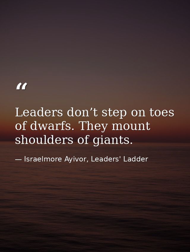 Leaders don’t step on toes of dwarfs. They mount shoulders of giants. — Israelmore Ayivor, Leaders' Ladder