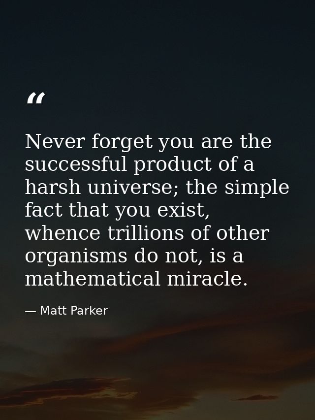 Never forget you are the successful product of a harsh universe; the simple fact that you exist, whence trillions of oth — Matt Parker
