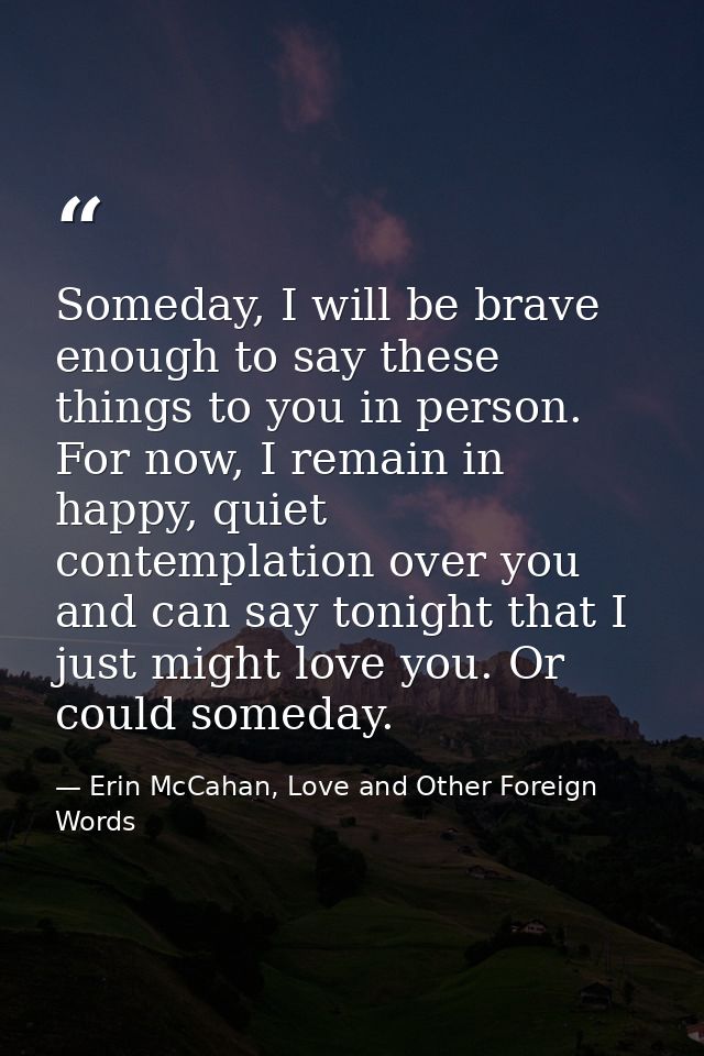 Someday, I will be brave enough to say these things to you in person. For now, I remain in happy, quiet contemplation ov — Erin McCahan, Love and Other Foreign Words