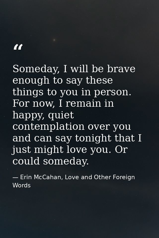 Someday, I will be brave enough to say these things to you in person. For now, I remain in happy, quiet contemplation ov — Erin McCahan, Love and Other Foreign Words