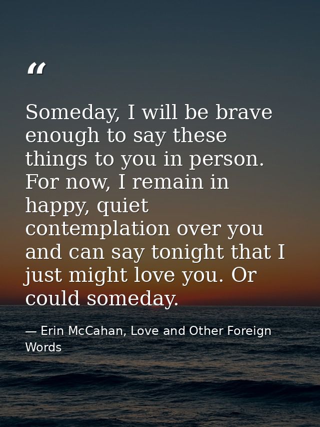 Someday, I will be brave enough to say these things to you in person. For now, I remain in happy, quiet contemplation ov — Erin McCahan, Love and Other Foreign Words