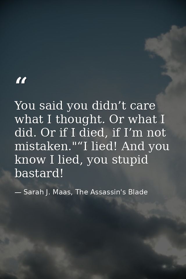 You said you didn’t care what I thought. Or what I did. Or if I died, if I’m not mistaken."“I lied! And you know I lied, — Sarah J. Maas, The Assassin's Blade