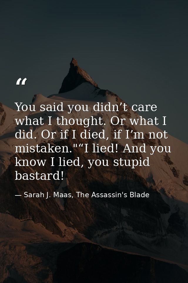 You said you didn’t care what I thought. Or what I did. Or if I died, if I’m not mistaken."“I lied! And you know I lied, — Sarah J. Maas, The Assassin's Blade