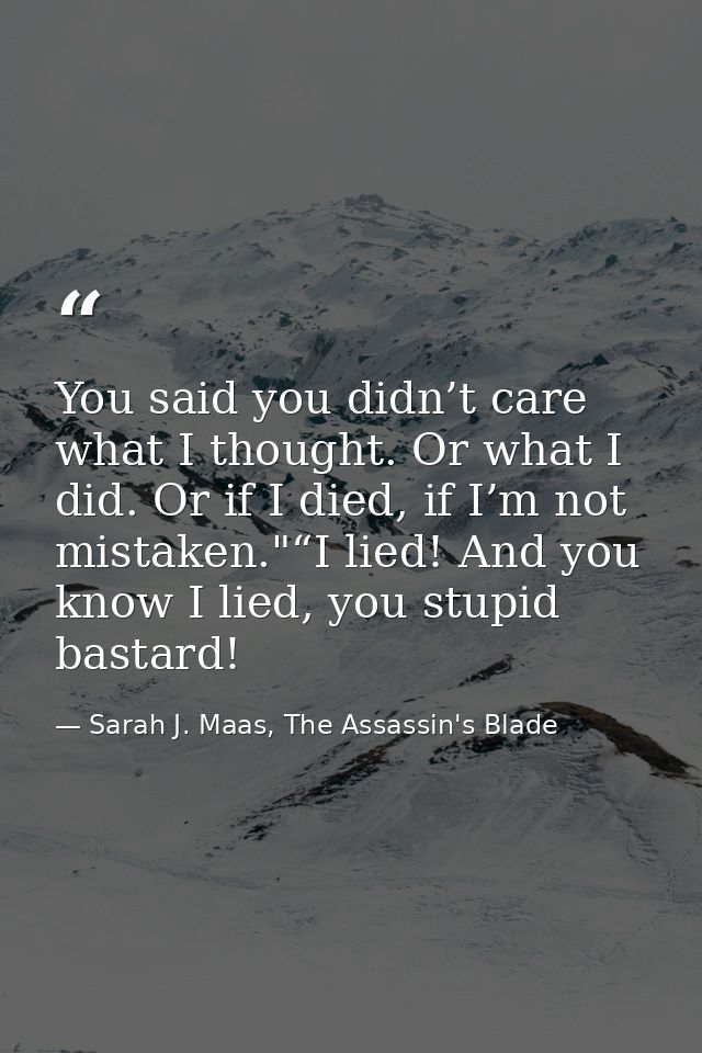 You said you didn’t care what I thought. Or what I did. Or if I died, if I’m not mistaken."“I lied! And you know I lied, — Sarah J. Maas, The Assassin's Blade