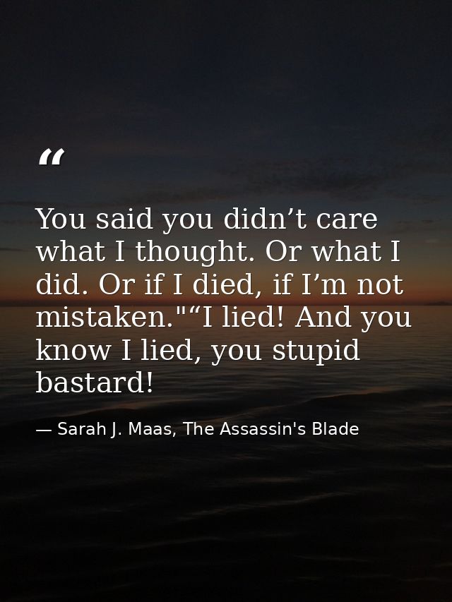 You said you didn’t care what I thought. Or what I did. Or if I died, if I’m not mistaken."“I lied! And you know I lied, — Sarah J. Maas, The Assassin's Blade
