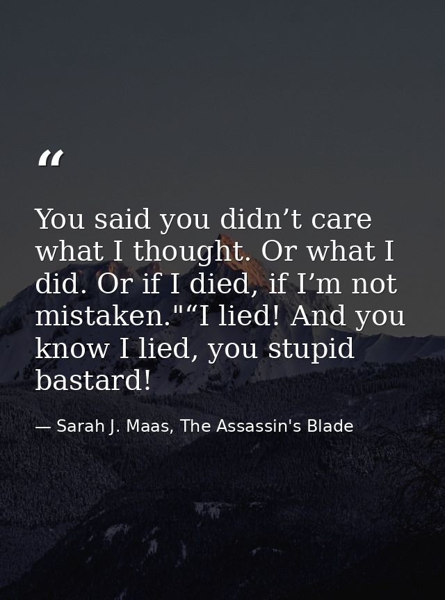 You said you didn’t care what I thought. Or what I did. Or if I died, if I’m not mistaken."“I lied! And you know I lied, — Sarah J. Maas, The Assassin's Blade