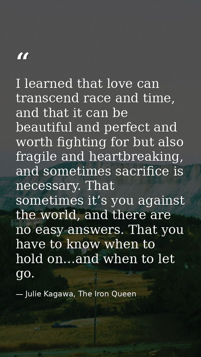 I learned that love can transcend race and time, and that it can be beautiful and perfect and worth fighting for but als — Julie Kagawa, The Iron Queen