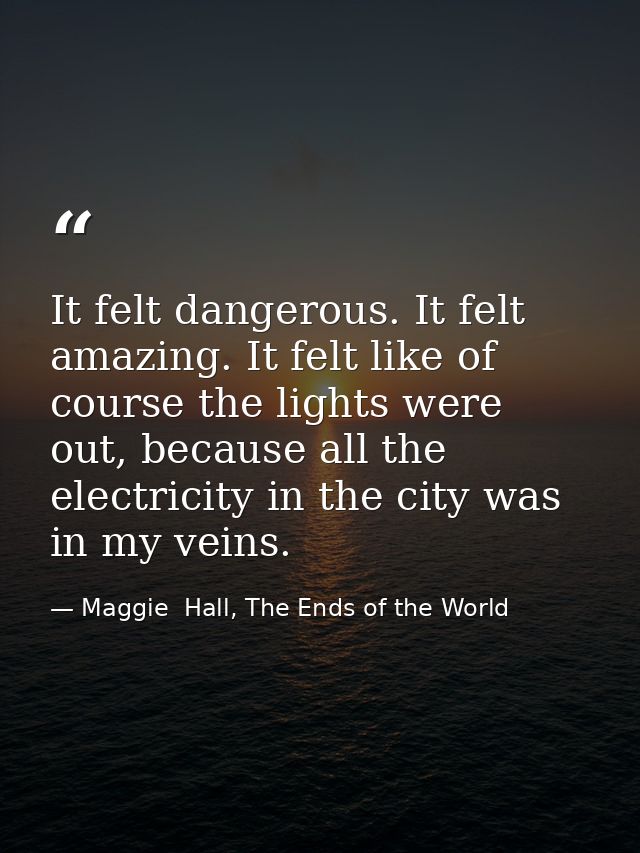 It felt dangerous. It felt amazing. It felt like of course the lights were out, because all the electricity in the city  — Maggie  Hall, The Ends of the World