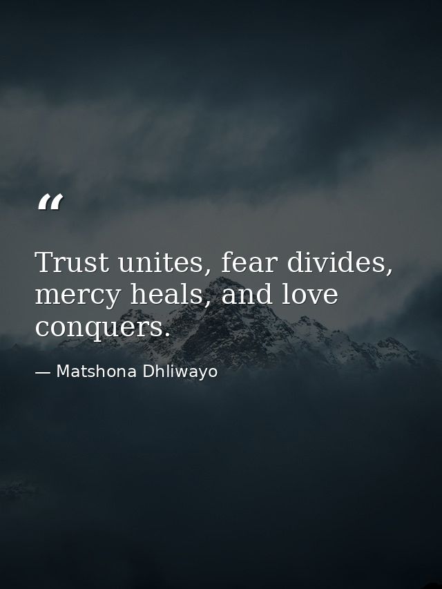 Trust unites, fear divides, mercy heals, and love conquers. — Matshona Dhliwayo