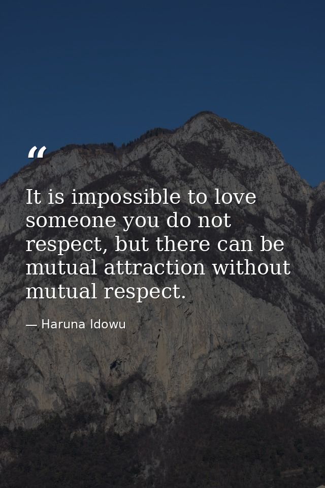 It is impossible to love someone you do not respect, but there can be mutual attraction without mutual respect. — Haruna Idowu