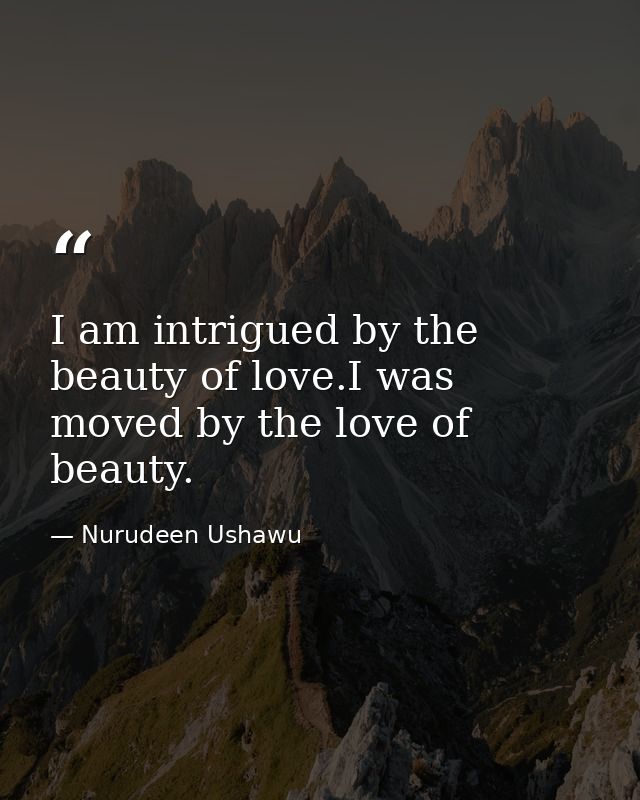 I am intrigued by the beauty of love.I was moved by the love of beauty. — Nurudeen Ushawu