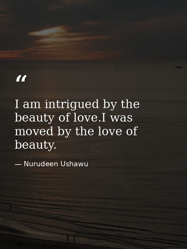 I am intrigued by the beauty of love.I was moved by the love of beauty. — Nurudeen Ushawu
