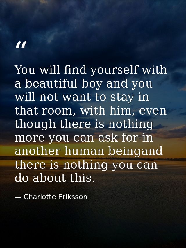You will find yourself with a beautiful boy and you will not want to stay in that room, with him, even though there is n — Charlotte Eriksson
