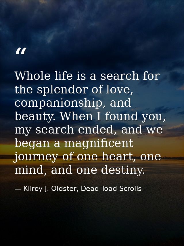 Whole life is a search for the splendor of love, companionship, and beauty. When I found you, my search ended, and we be — Kilroy J. Oldster, Dead Toad Scrolls