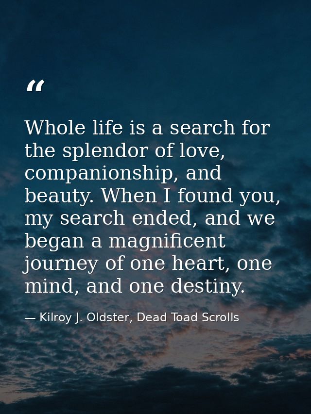 Whole life is a search for the splendor of love, companionship, and beauty. When I found you, my search ended, and we be — Kilroy J. Oldster, Dead Toad Scrolls