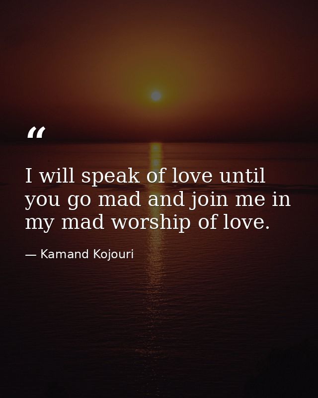 I will speak of love until you go mad and join me in my mad worship of love. — Kamand Kojouri