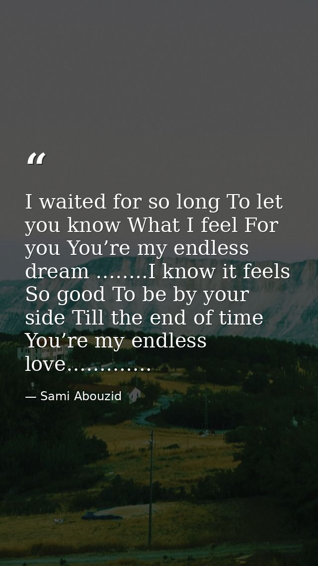 I waited for so long To let you know What I feel For you You’re my endless dream ……..I know it feels So good To be by yo — Sami Abouzid