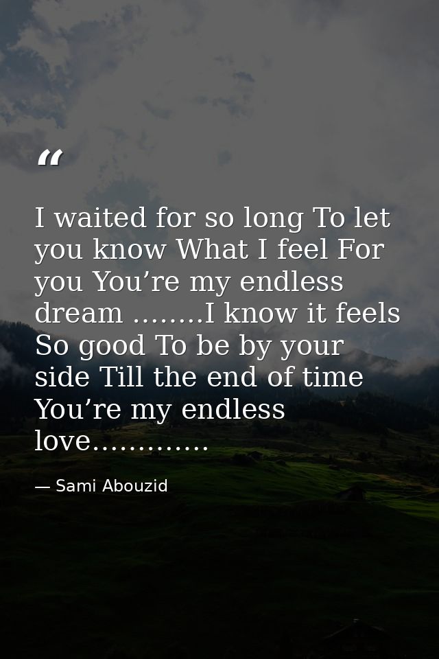 I waited for so long To let you know What I feel For you You’re my endless dream ……..I know it feels So good To be by yo — Sami Abouzid
