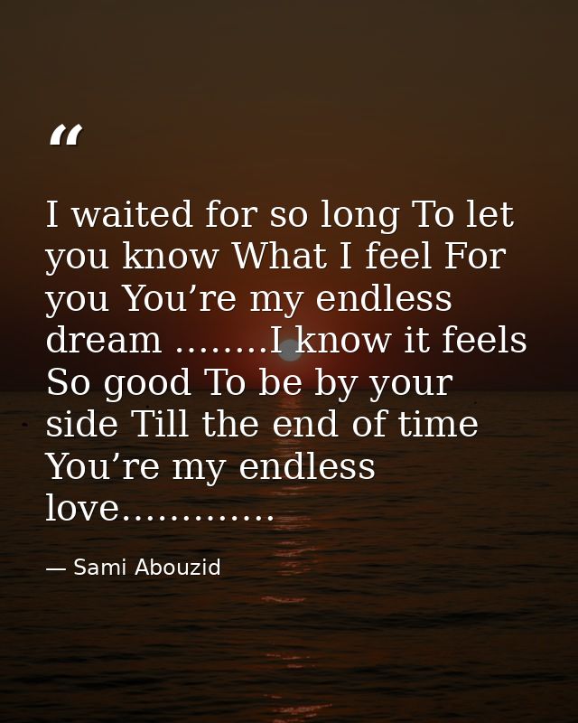 I waited for so long To let you know What I feel For you You’re my endless dream ……..I know it feels So good To be by yo — Sami Abouzid