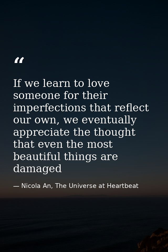 If we learn to love someone for their imperfections that reflect our own, we eventually appreciate the thought that even — Nicola An, The Universe at Heartbeat