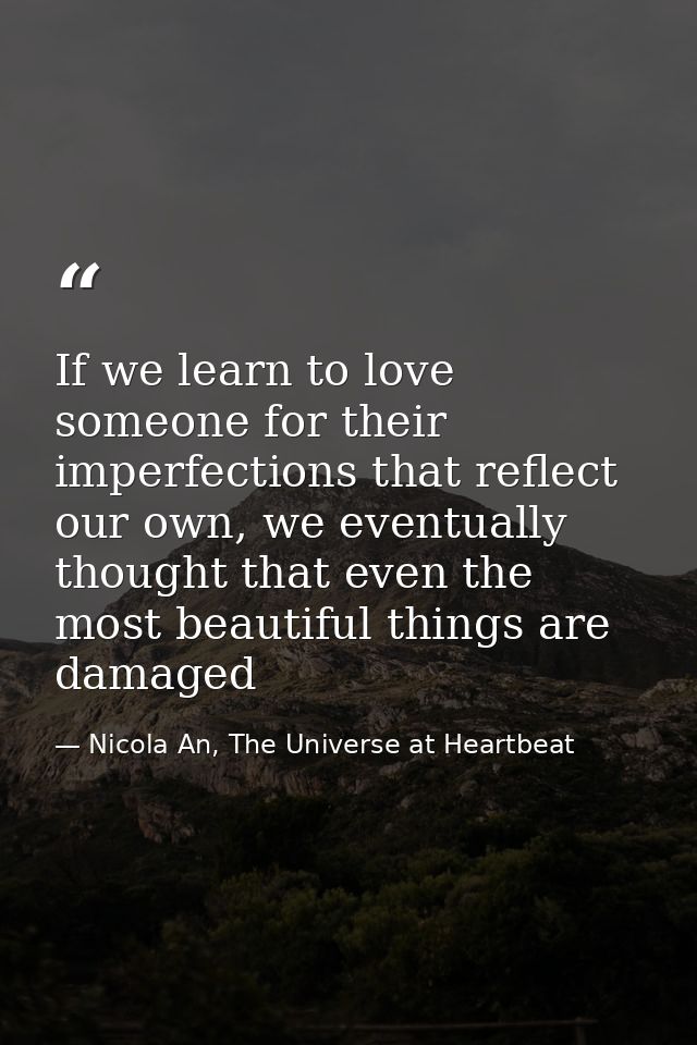 If we learn to love someone for their imperfections that reflect our own, we eventually thought that even the most beaut — Nicola An, The Universe at Heartbeat