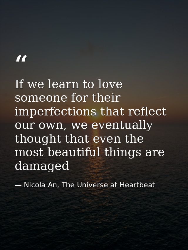 If we learn to love someone for their imperfections that reflect our own, we eventually thought that even the most beaut — Nicola An, The Universe at Heartbeat