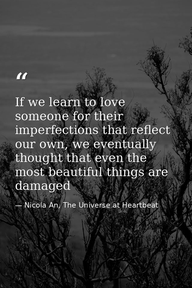 If we learn to love someone for their imperfections that reflect our own, we eventually thought that even the most beaut — Nicola An, The Universe at Heartbeat