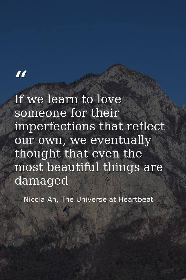 If we learn to love someone for their imperfections that reflect our own, we eventually thought that even the most beaut — Nicola An, The Universe at Heartbeat