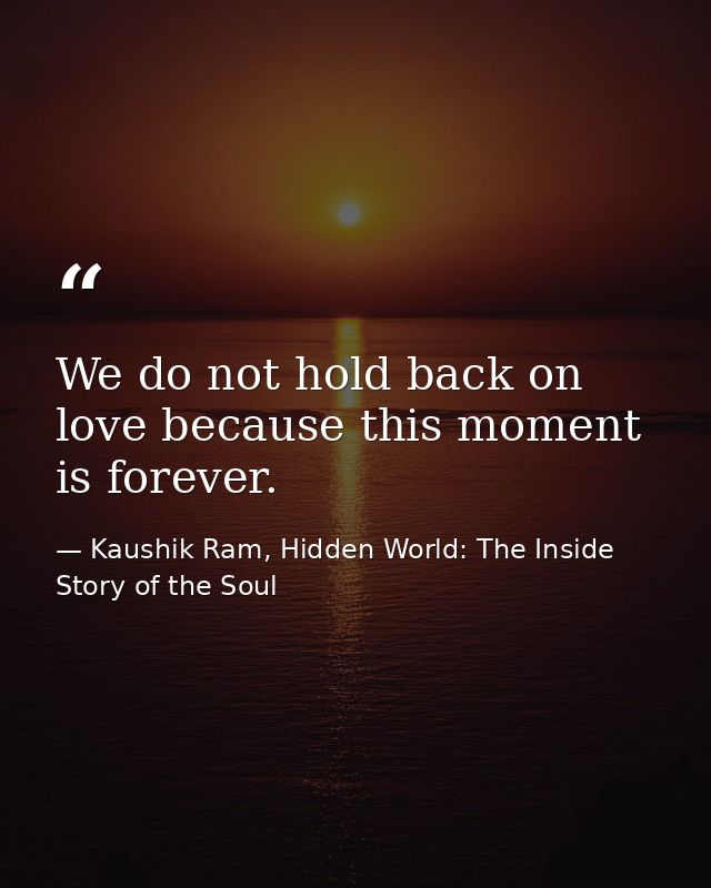 We do not hold back on love because this moment is forever. — Kaushik Ram, Hidden World: The Inside Story of the Soul