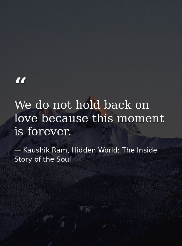 We do not hold back on love because this moment is forever. — Kaushik Ram, Hidden World: The Inside Story of the Soul