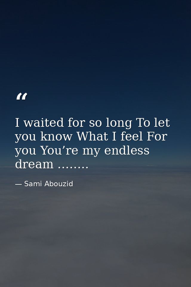 I waited for so long To let you know What I feel For you You’re my endless dream …….. — Sami Abouzid