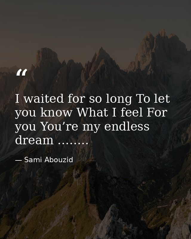 I waited for so long To let you know What I feel For you You’re my endless dream …….. — Sami Abouzid