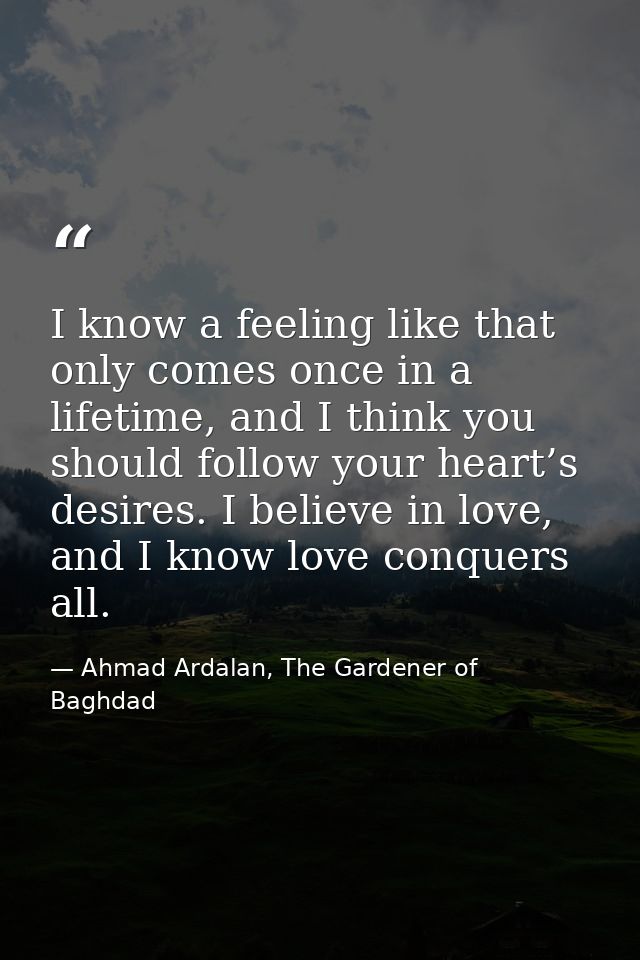 I know a feeling like that only comes once in a lifetime, and I think you should follow your heart’s desires. I believe  — Ahmad Ardalan, The Gardener of Baghdad