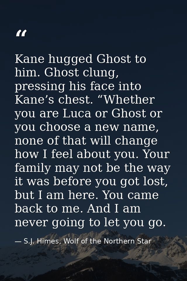 Kane hugged Ghost to him. Ghost clung, pressing his face into Kane’s chest. “Whether you are Luca or Ghost or you choose — S.J. Himes, Wolf of the Northern Star