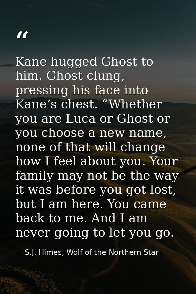 Kane hugged Ghost to him. Ghost clung, pressing his face into Kane’s chest. “Whether you are Luca or Ghost or you choose — S.J. Himes, Wolf of the Northern Star