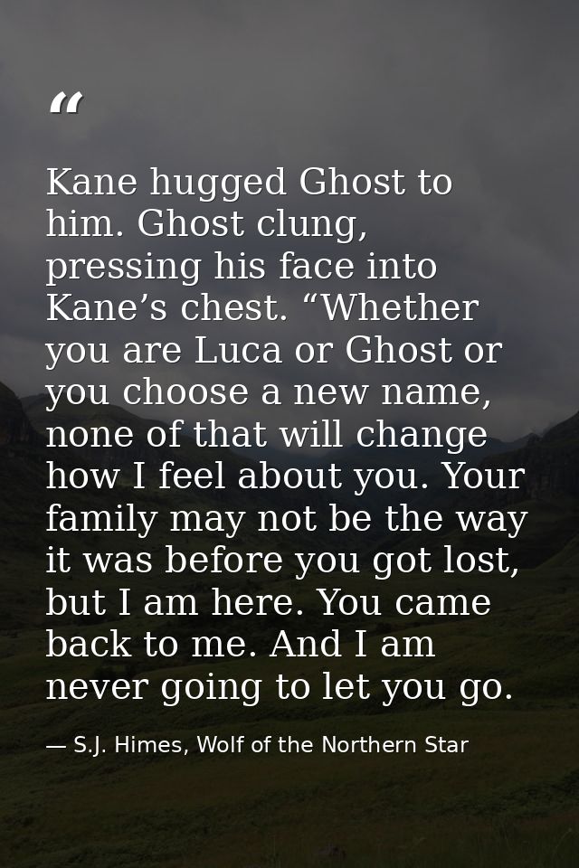 Kane hugged Ghost to him. Ghost clung, pressing his face into Kane’s chest. “Whether you are Luca or Ghost or you choose — S.J. Himes, Wolf of the Northern Star
