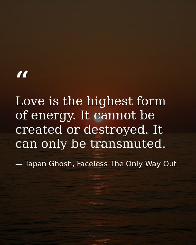 Love is the highest form of energy. It cannot be created or destroyed. It can only be transmuted. — Tapan Ghosh, Faceless The Only Way Out