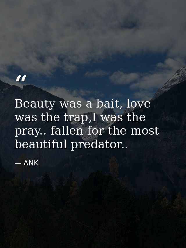 Beauty was a bait, love was the trap,I was the pray.. fallen for the most beautiful predator.. — ANK