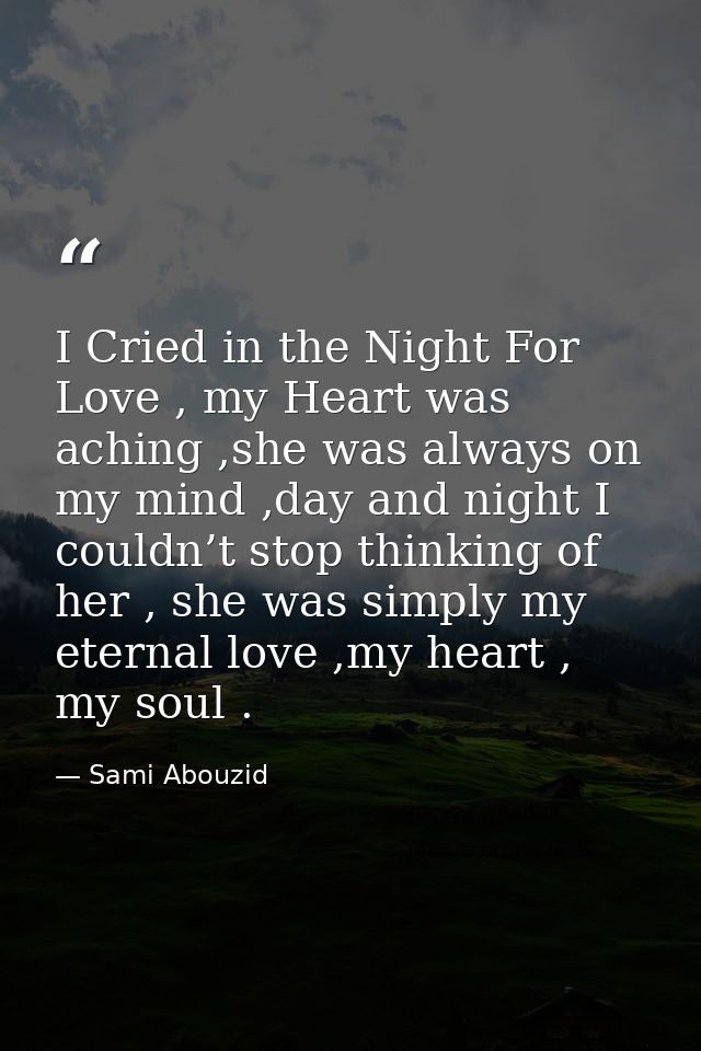 I Cried in the Night For Love , my Heart was aching ,she was always on my mind ,day and night I couldn’t stop thinking o — Sami Abouzid