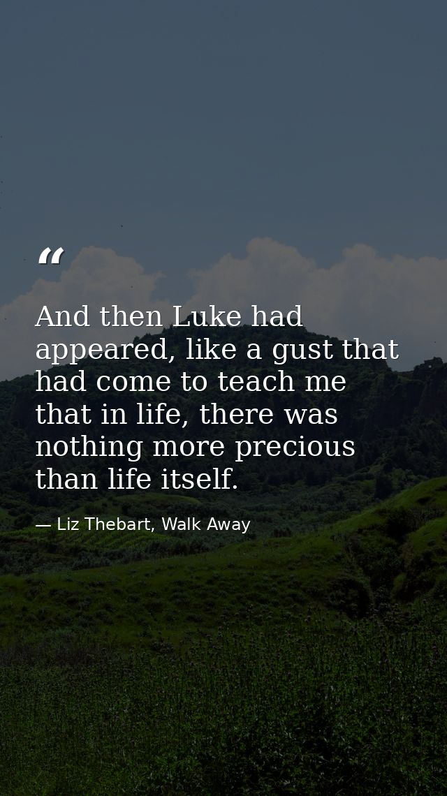 And then Luke had appeared, like a gust that had come to teach me that in life, there was nothing more precious than lif — Liz Thebart, Walk Away