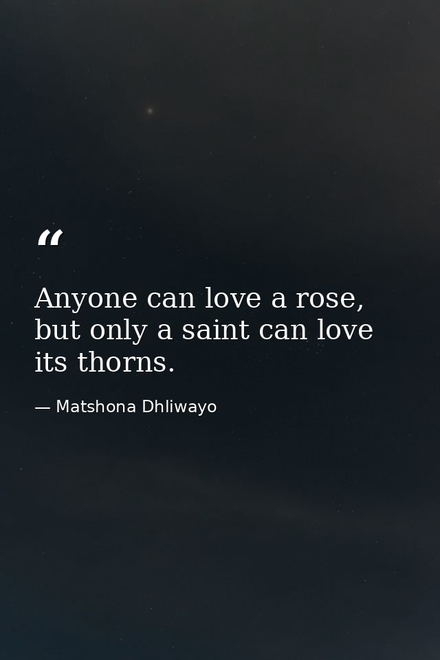 Anyone can love a rose, but only a saint can love its thorns. — Matshona Dhliwayo