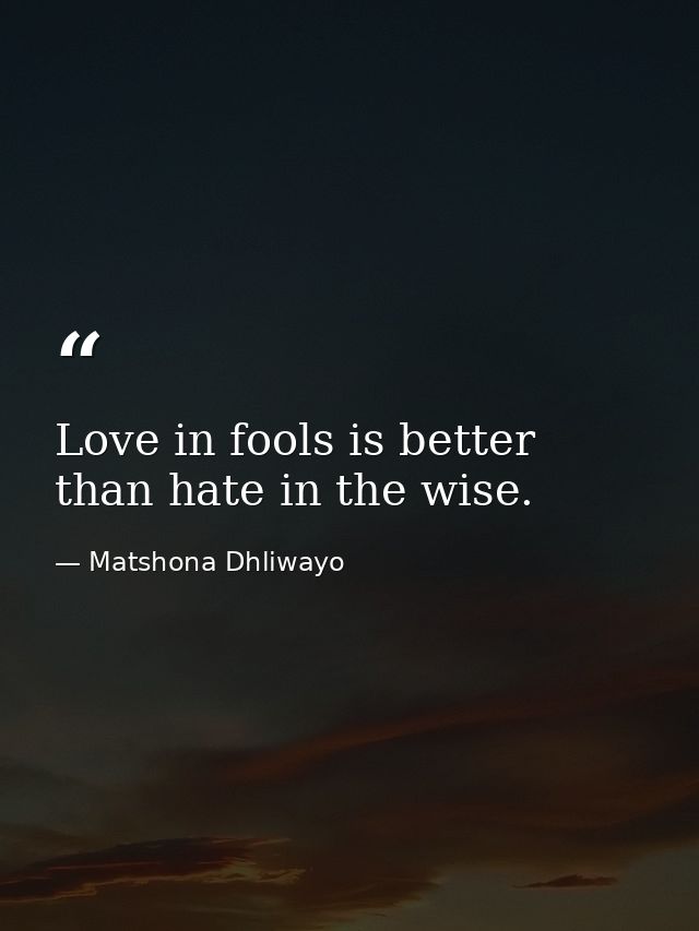 Love in fools is better than hate in the wise. — Matshona Dhliwayo