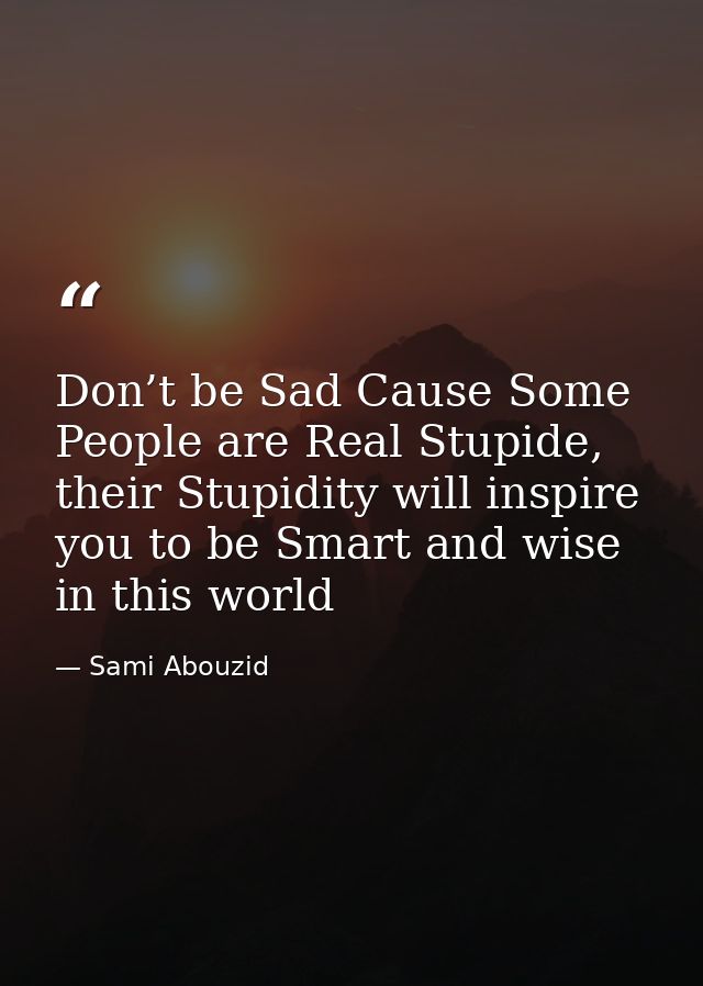 Don’t be Sad Cause Some People are Real Stupide, their Stupidity will inspire you to be Smart and wise in this world — Sami Abouzid