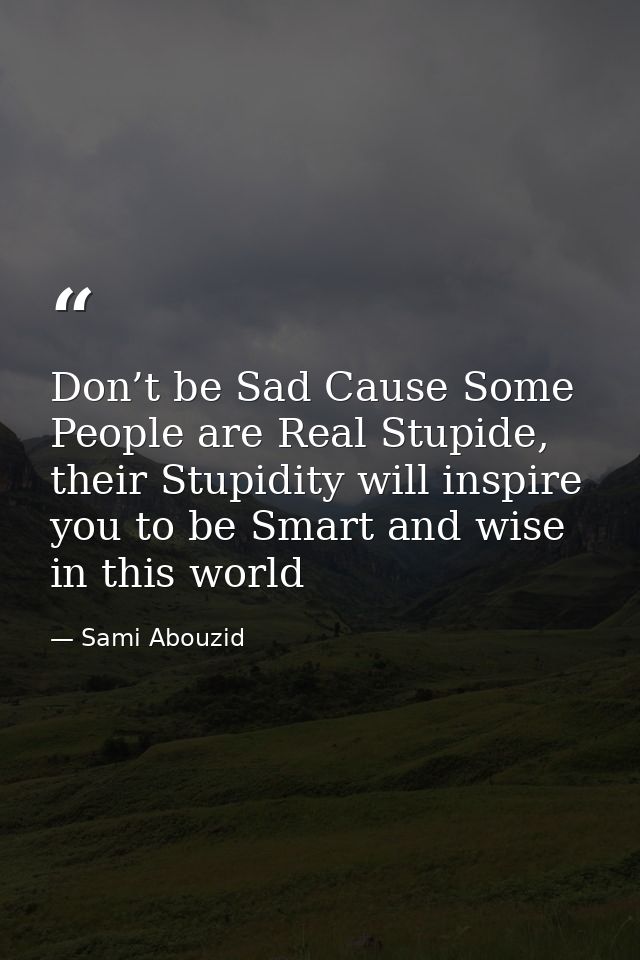 Don’t be Sad Cause Some People are Real Stupide, their Stupidity will inspire you to be Smart and wise in this world — Sami Abouzid