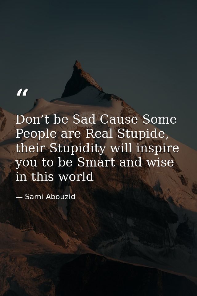 Don’t be Sad Cause Some People are Real Stupide, their Stupidity will inspire you to be Smart and wise in this world — Sami Abouzid
