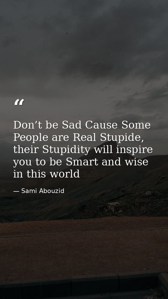 Don’t be Sad Cause Some People are Real Stupide, their Stupidity will inspire you to be Smart and wise in this world — Sami Abouzid