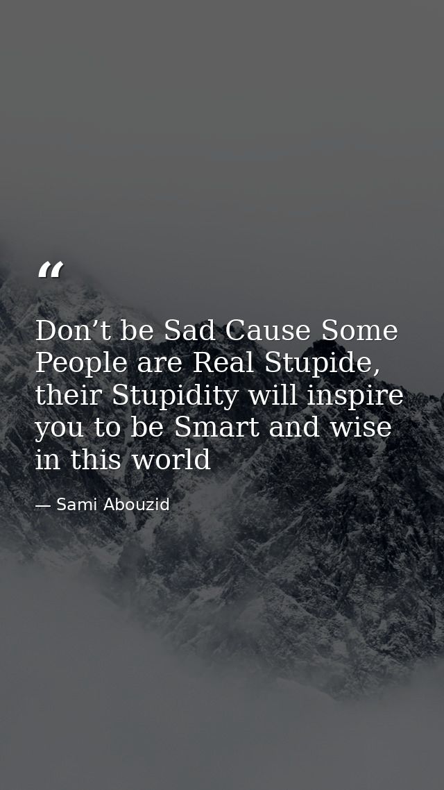 Don’t be Sad Cause Some People are Real Stupide, their Stupidity will inspire you to be Smart and wise in this world — Sami Abouzid