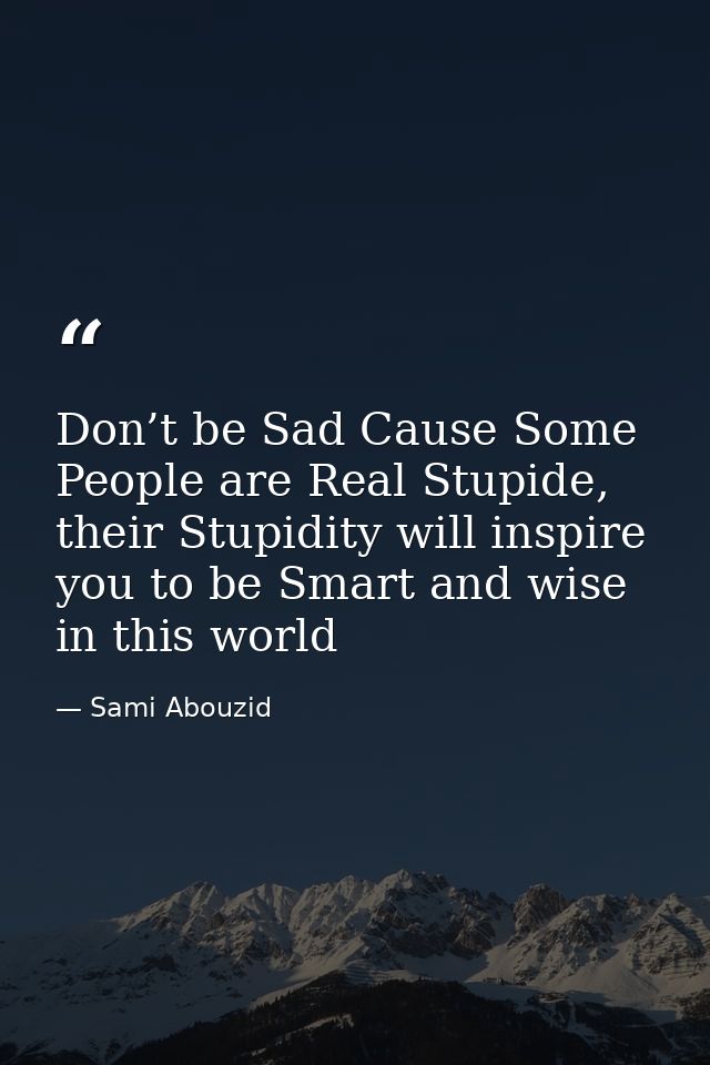 Don’t be Sad Cause Some People are Real Stupide, their Stupidity will inspire you to be Smart and wise in this world — Sami Abouzid