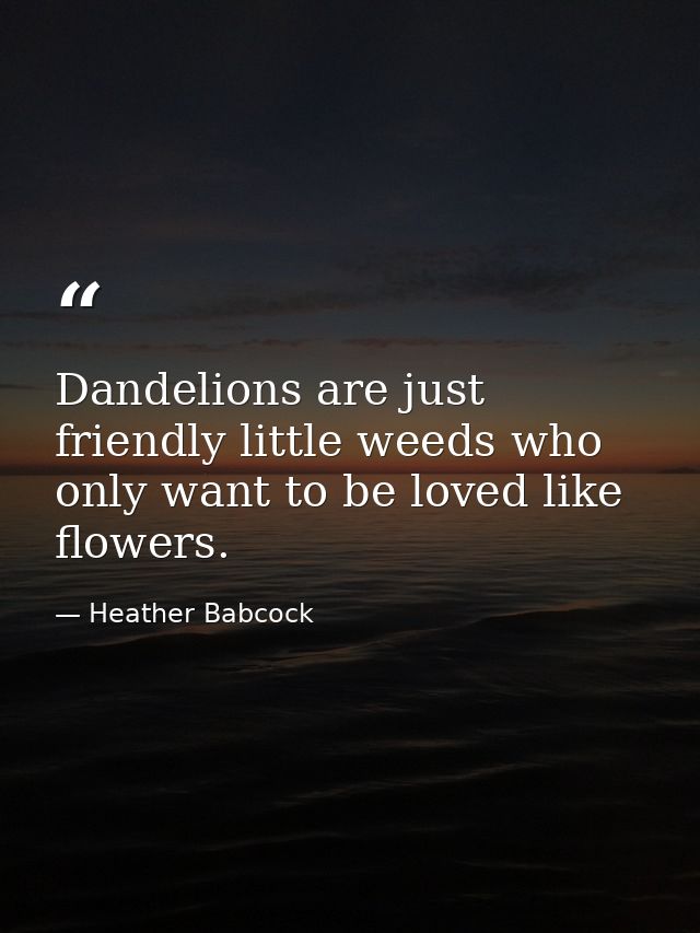 Dandelions are just friendly little weeds who only want to be loved like flowers. — Heather Babcock